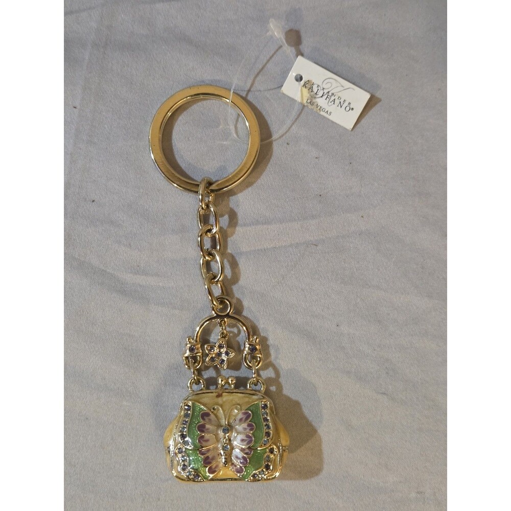 Alexander Kalifano Keychain Swarovski Crystals Stainless Steel NEW